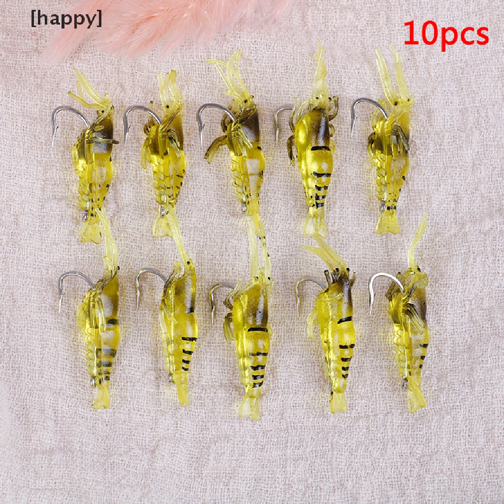 10pcs Umpan Pancing Bentuk Udang Dengan Kait