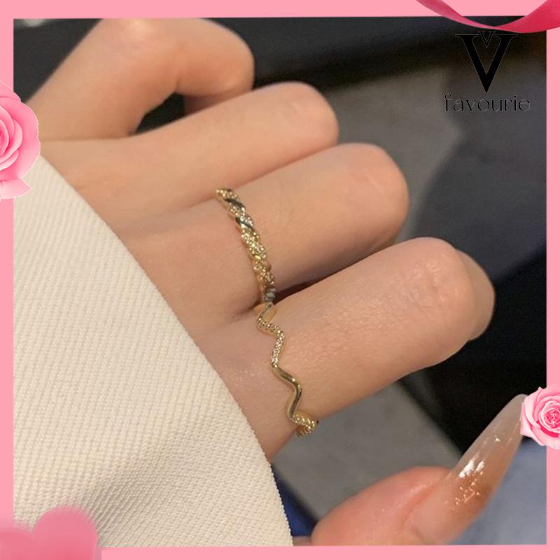 [COD]2 PCS Cahaya Mewah Wanita High-end Super Indah Bergaris Gelombang Cincin Pembukaan Temperamen-FA