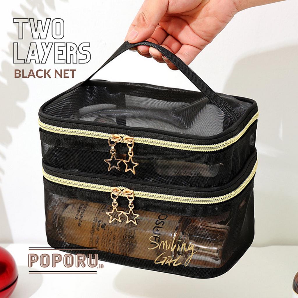 POPORU BLACK NET pouch 6 types - Travel cosmetics bag organizer for make up - tas tempat kosmetik