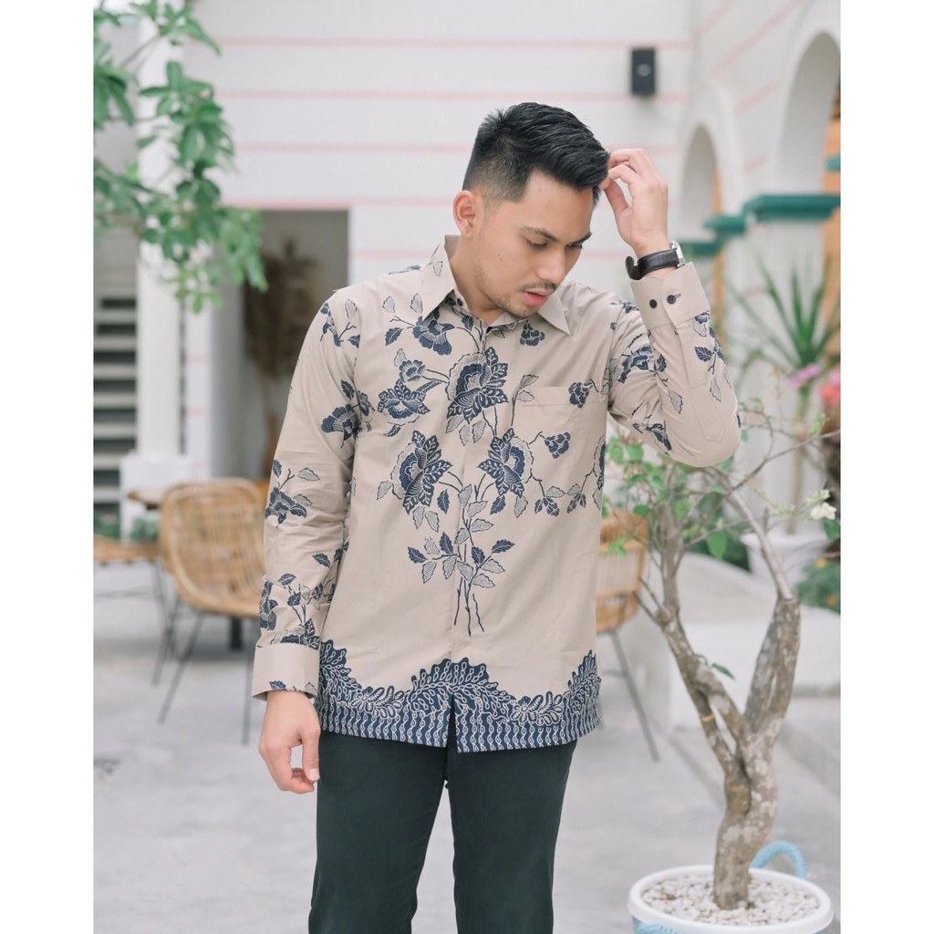 MAWAR IKET KEMEJA BATIK PRIA LENGAN PANJANG ATASAN HEM BAJU KERJA COWOK JUMBO MODERN PREMIUM FURING 