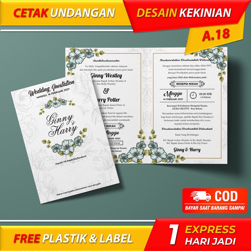 Jual CETAK CEPAT KARTU UNDANGAN UCAPAN PERNIKAHAN WEDDING SUNATAN ...