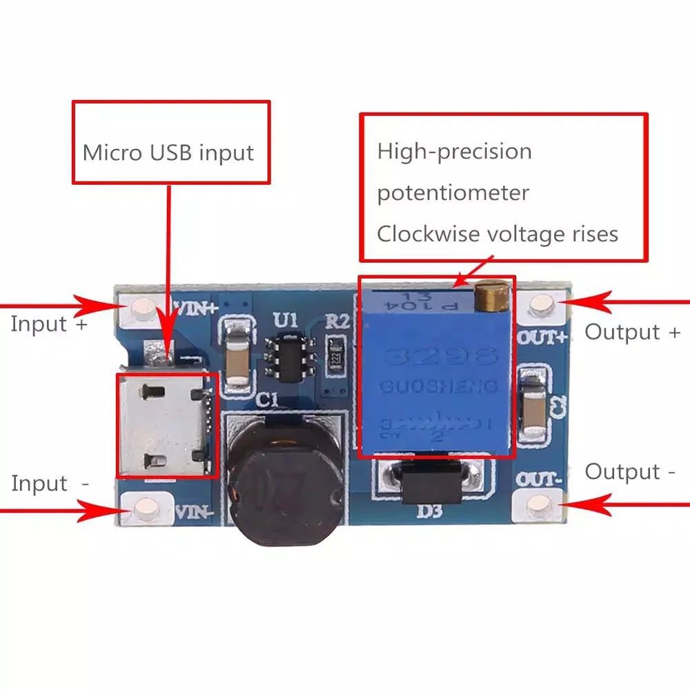 MT3608 DC Step Up 2A Boost Converter Mini XL6009 28V Booster Module