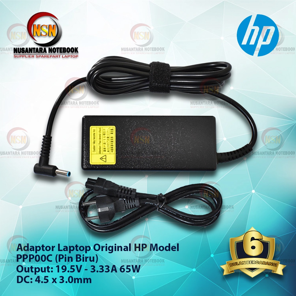 Adaptor Charger Original HP 19.5V-3.33A 65W DC 4.5 X 3.0mm Blue Pin