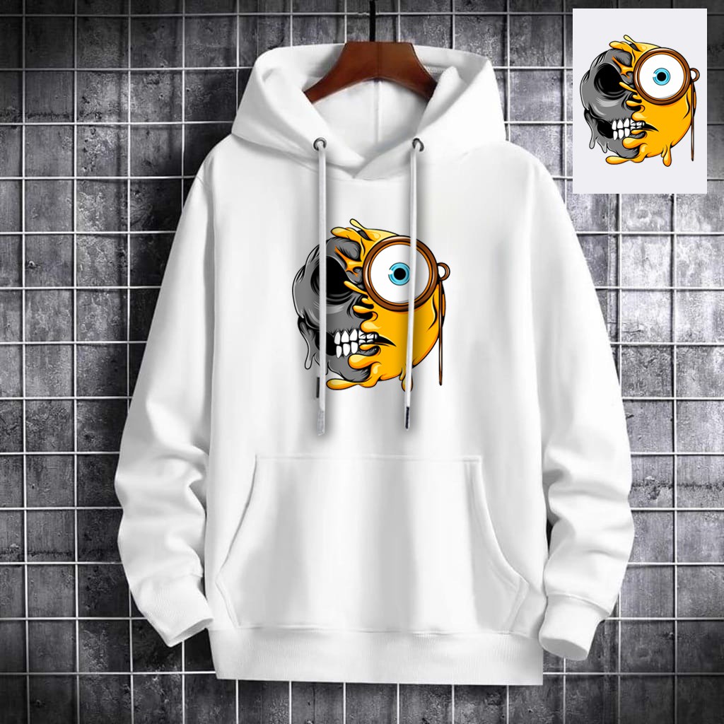 INDOSAN-SWEATER HOODIE SKULL SMILE-HOODIE DISTRO BAHAN FLEECE MOTIF GAMBAR DTF PRINTING-REAL PICT-BISA COD