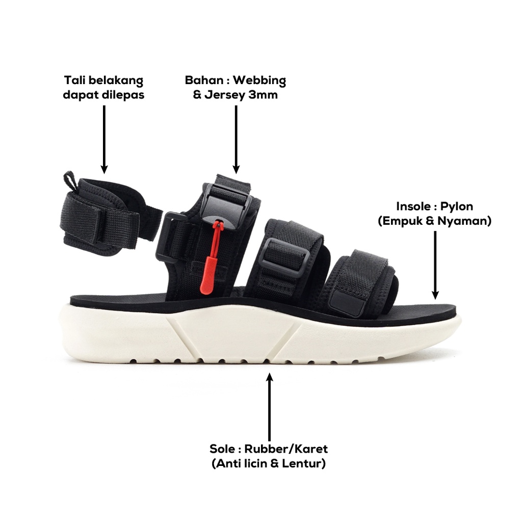 MINOS BLACK ORIGINAL x GREATA Sandal Casual Hitam Pria Sendal Gunung Kasual Jalan Santai Harian Main Hangout Lebaran Fashion Distro Remaja Traveling Outdoor Premium Travelling Footwear Ban Tali 3 Strap Big Size Jumbo Ukuran Besar 44 Keren Terbaru Kekinian