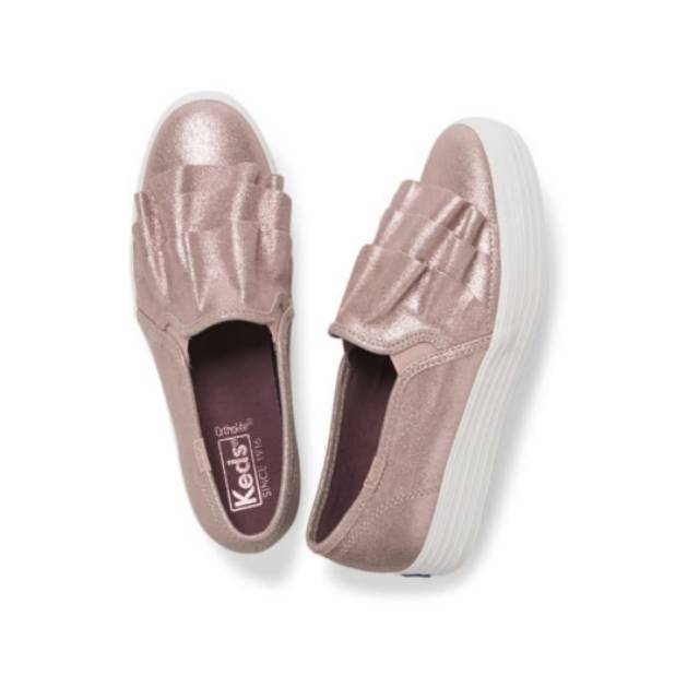 BARU Keds Triple Ruffle Glitter Suede Rose WH58988
