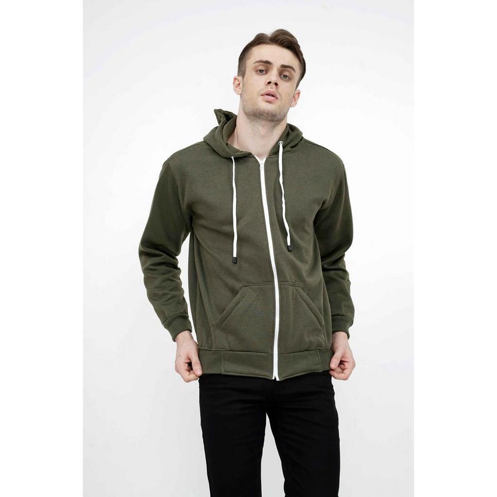 Houseofcuff Jaket Polos Hoodie Zipper Sweater Warna hijau army