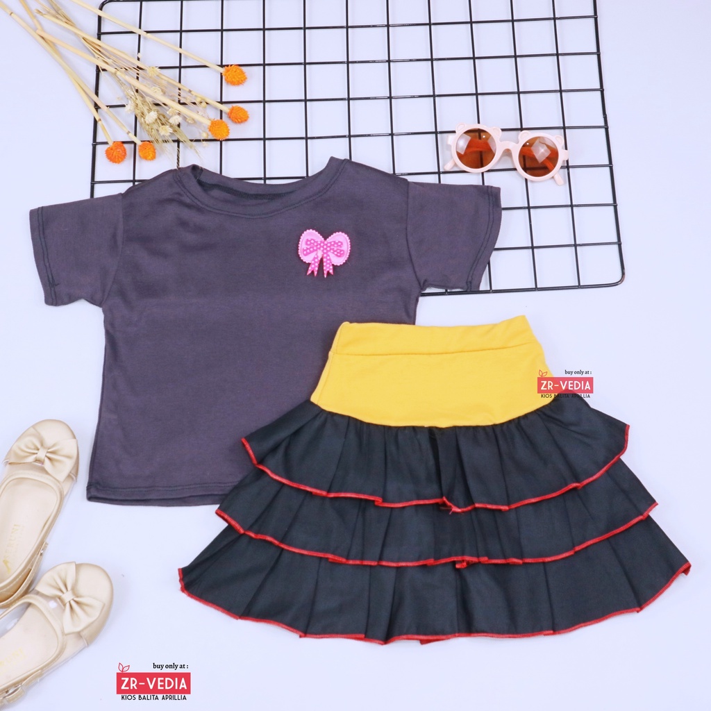 Setelan Mixed Candy uk 1-2 Tahun / Set Lengan Pendek Bawahan Rok Anak Perempuan Baju Cewek Atasan Bawahan Murah