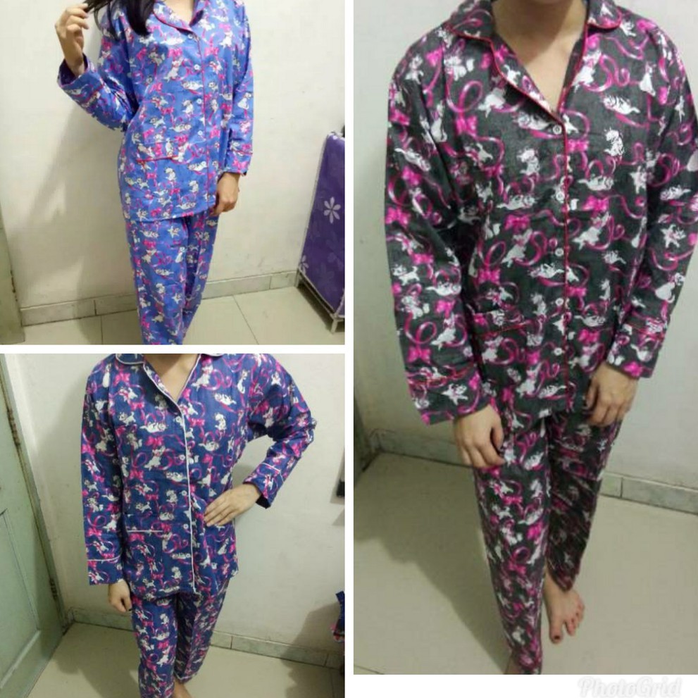PIYAMA BAJU TIDUR / PEMAJAS Piyama pajamas kucing PJ bahan katun jepang fit L 1R MOTIF / KATUN