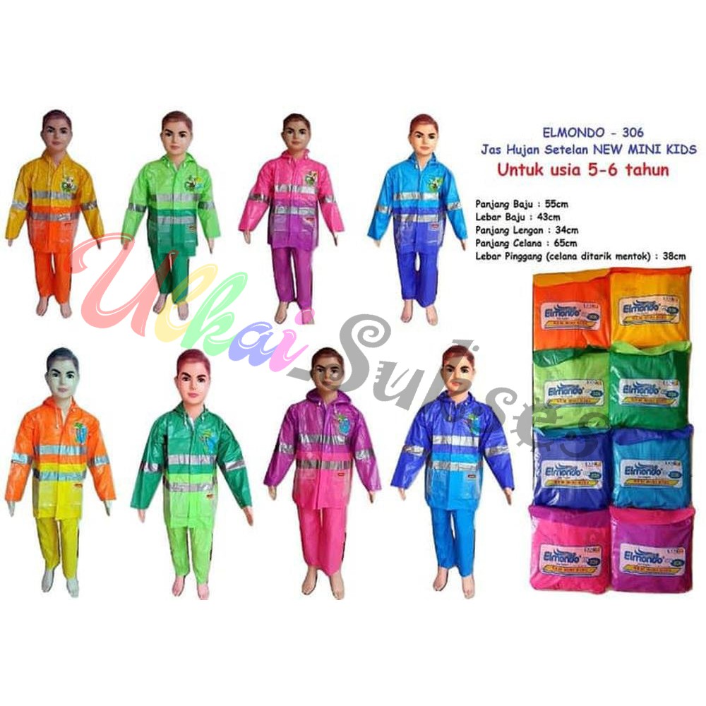 Elmondo Raincoat Jas hujan Anak laki perempuan Murah-Setelan Jaket Celana Elmondo Mini Kids 3-5 Tahn