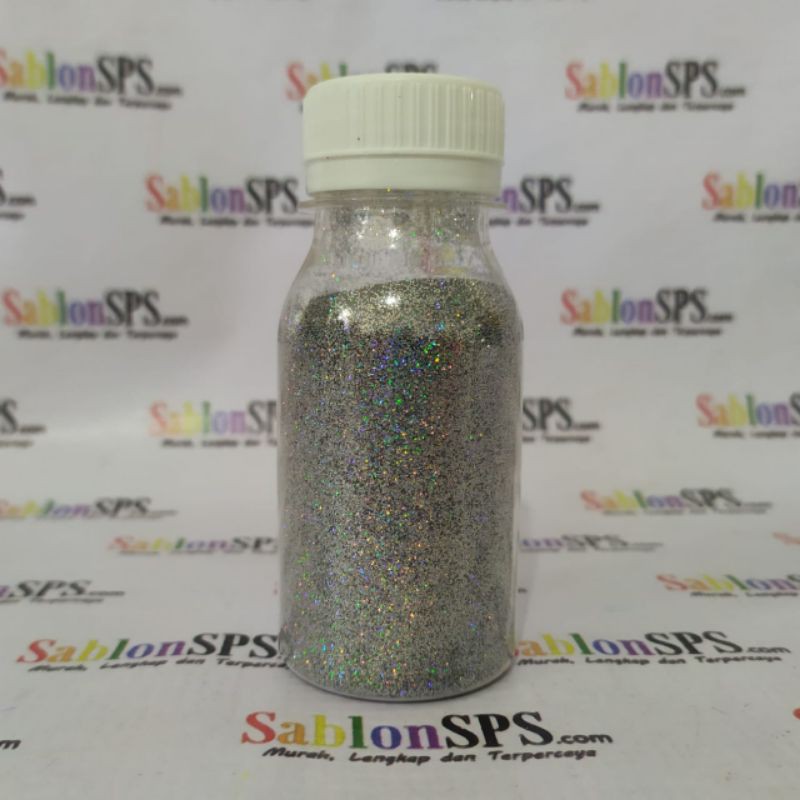 BUBUK GLITER SILVER HOLOGRAM GLITTER POWDER 50gr BOTOL