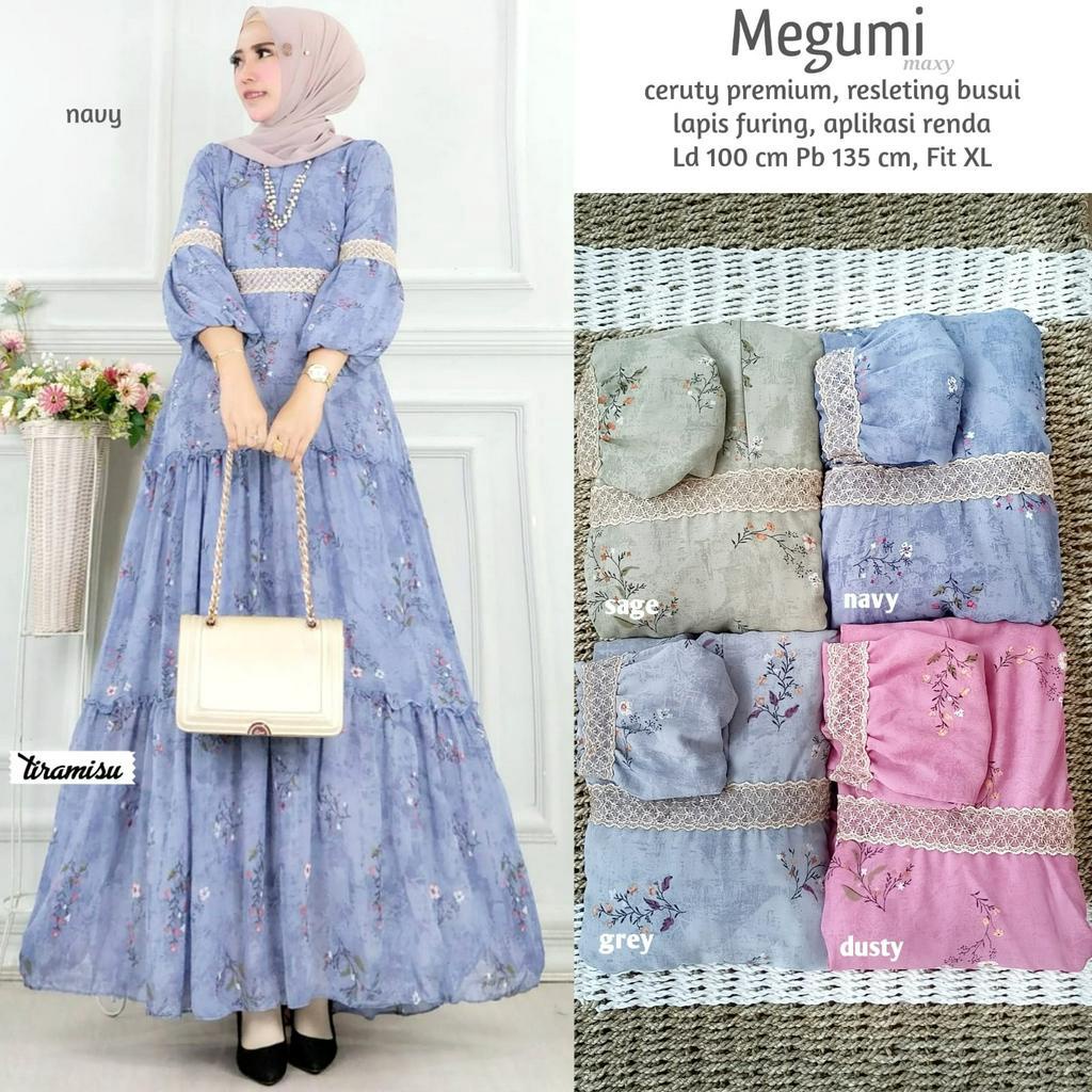 MEGUMI DRESS / 6.6 / BAHAN CERUTY PREMIUM / LD 100 CM / PB 135 CM / ALLSIZE FIT TO XL / TIRAMISU