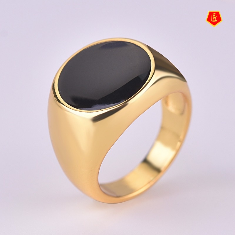 [Ready Stock]18K Gold Black Agate round Ring