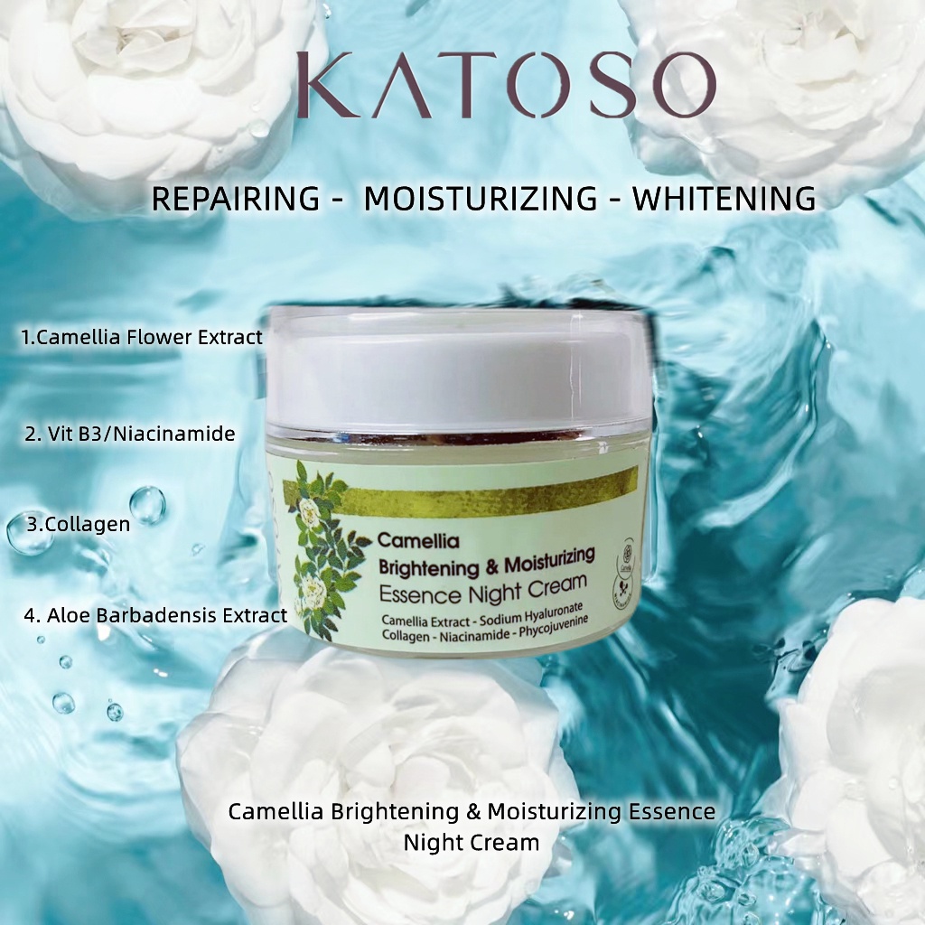 (BPOM) Katoso Camellia Brightening &amp; Moisturizing Essence Night Cream 10g