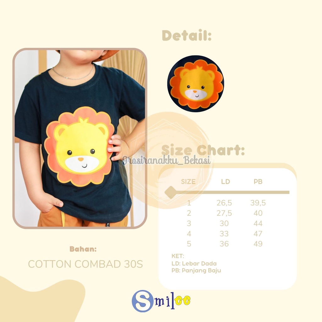 Kaos Anak Cowok Smilee Murah Navy Lion Size 1-5Tahun