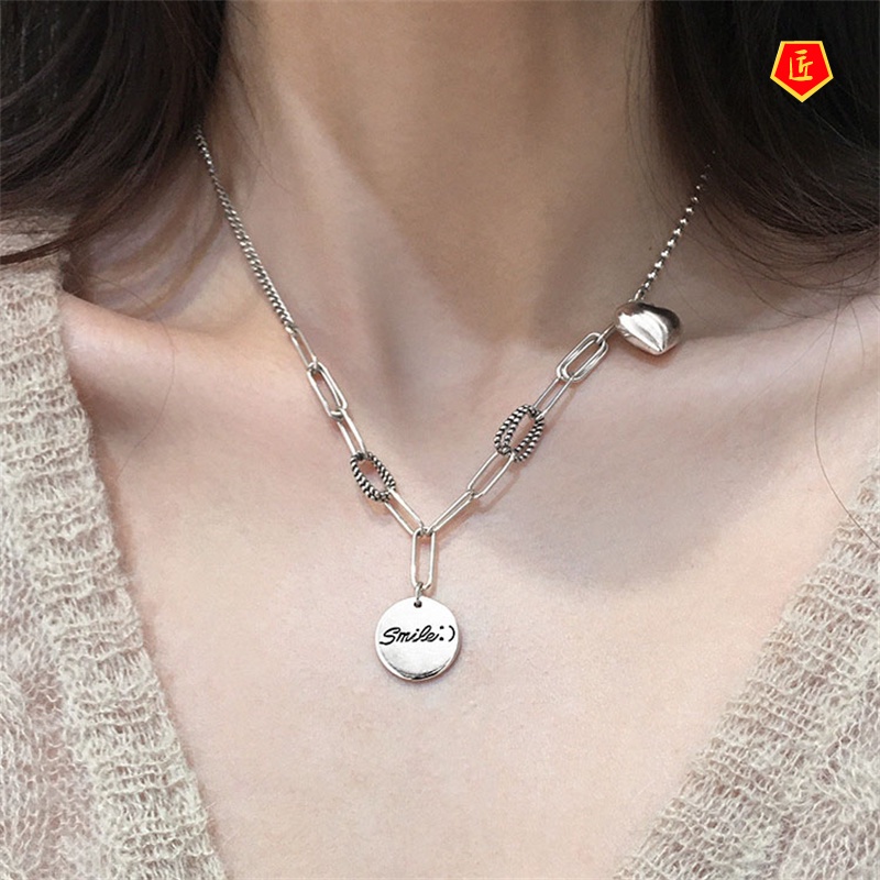 [Ready Stock]S925 Silver round Brand Fashion Heart Necklace Retro