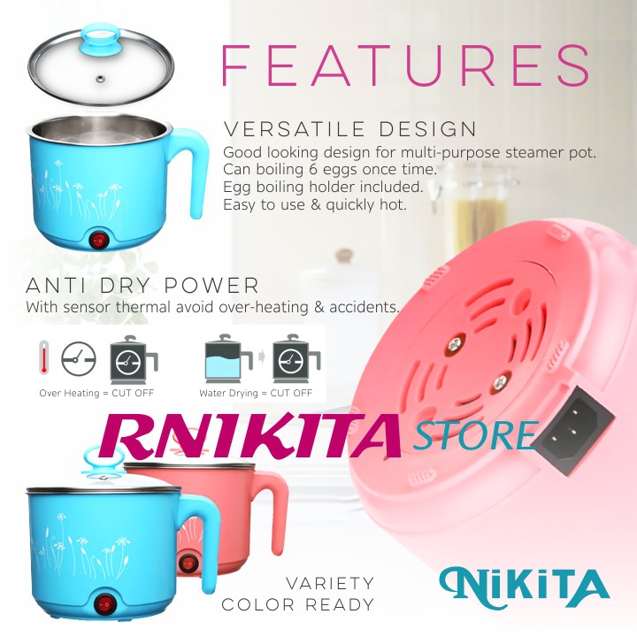 NIKITA JUMBO MUG LISTRIK + PEREBUS TELUR - Mug Pemanas Air Stainless Multiguna