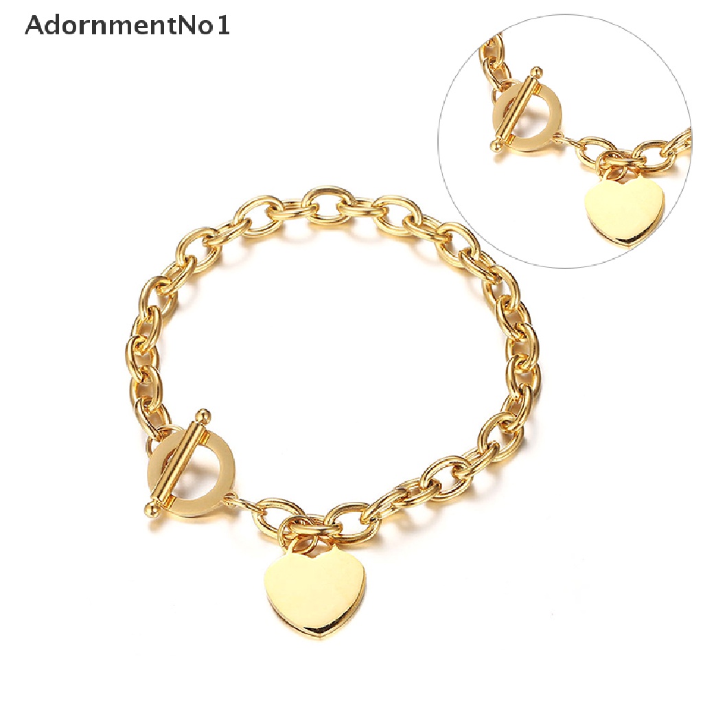 (AdornmentNo1) Gelang Tangan Rantai Fashion Aksen Hati Bahan Stainless Steel Untuk Perhiasan Wanita