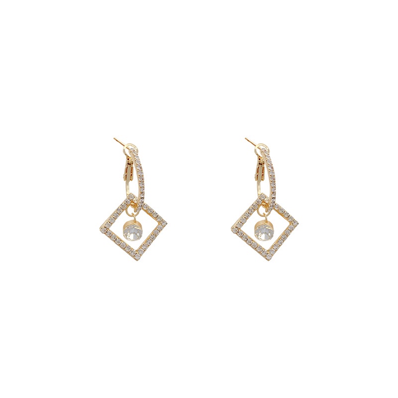 Anting Tusuk Gantung Bahan Sterling silver 925 Desain Geometri Hias Zircon / Berlian High Quality Untuk Wanita
