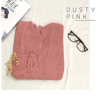 CARDIGAN RAJUT / BATWING KELELAWAR CARDIGAN / CARDIGAN BIG SIZE(PREMIUM)-DUSTY PINK