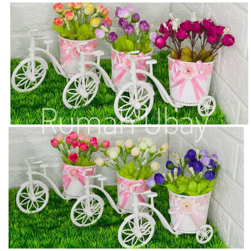 Bunga Sepeda Kecil Diameter Pot 8 Cm Sepeda Pita Ping Set Plus Bunga
