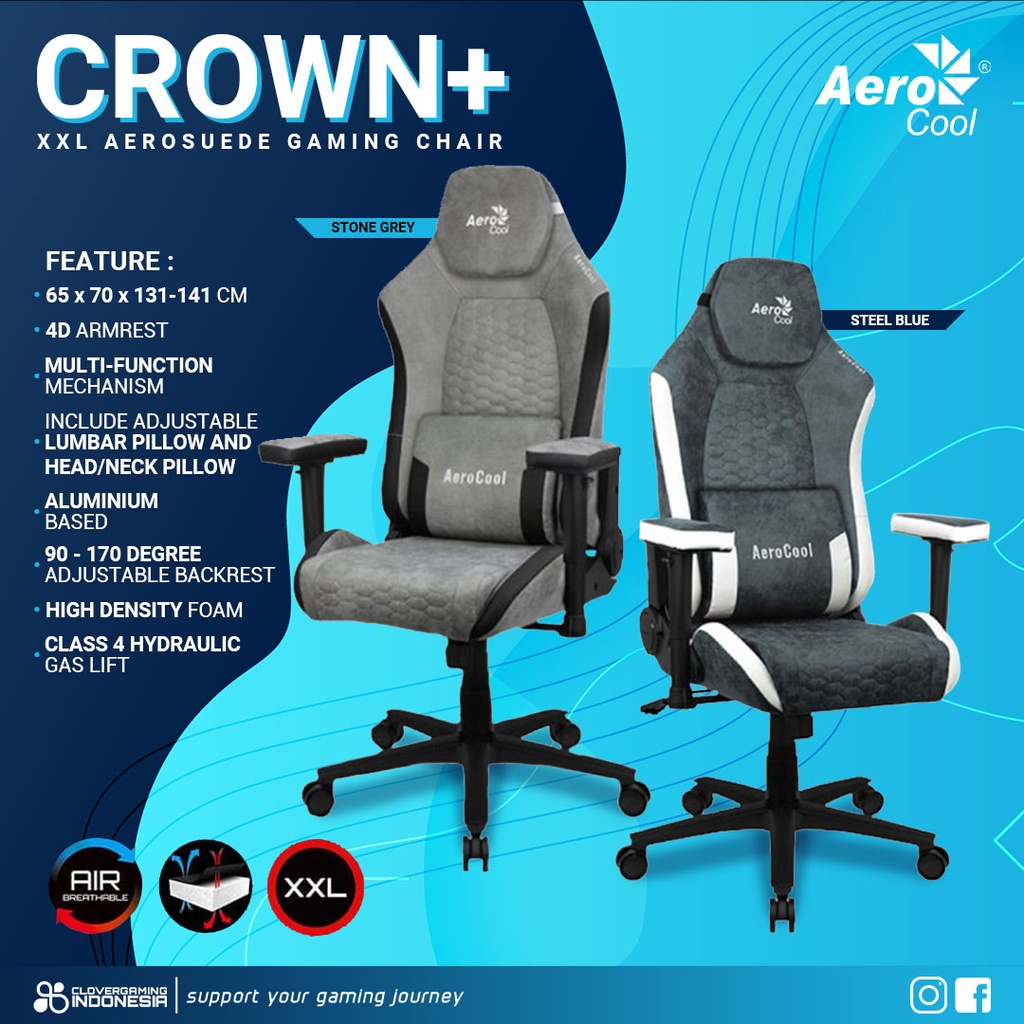 AeroCool Crown Plus XXL - AeroSuede Gaming Chair Kursi Gaming