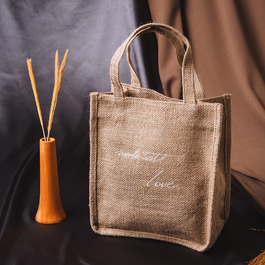 Souvenir Tas Karung Goni  Custom Handmade Bordir - Hampers Lebaran Made with Love
