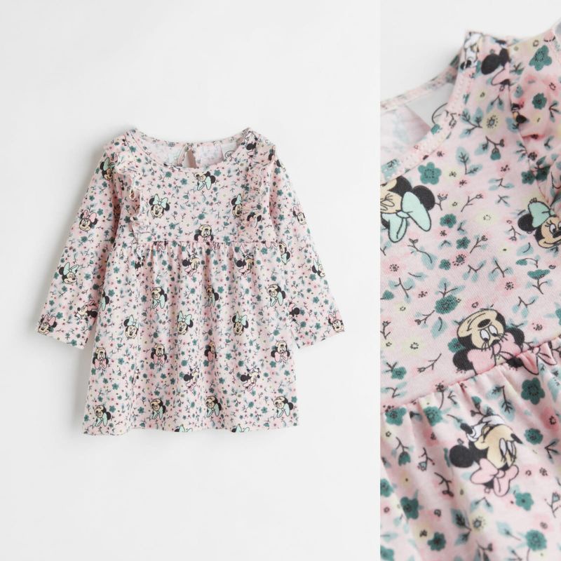 H&M SALE  Patterned Flounced Dress -Light Pink / Minnie mouse