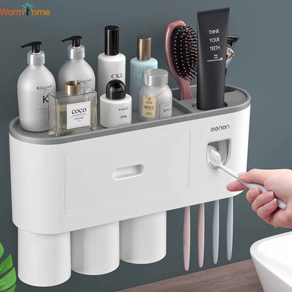 Yum Bathroom Accessories Organizer Set Toothbrush Holder Automatic Toothpaste Dispenser Holder Toothbrush Wall Mount Rack Cute Shopee Indonesia