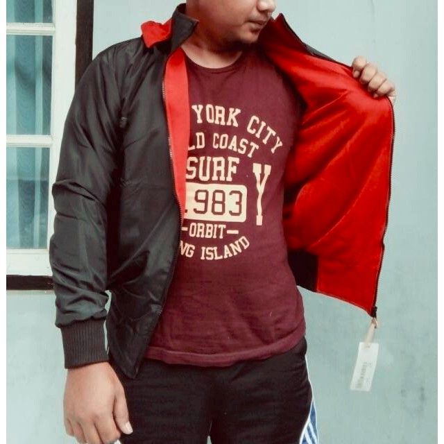 Jaket Bolak Balik / Jaket Parasit Bolak-Balik Hitam Merah/Jaket Dc