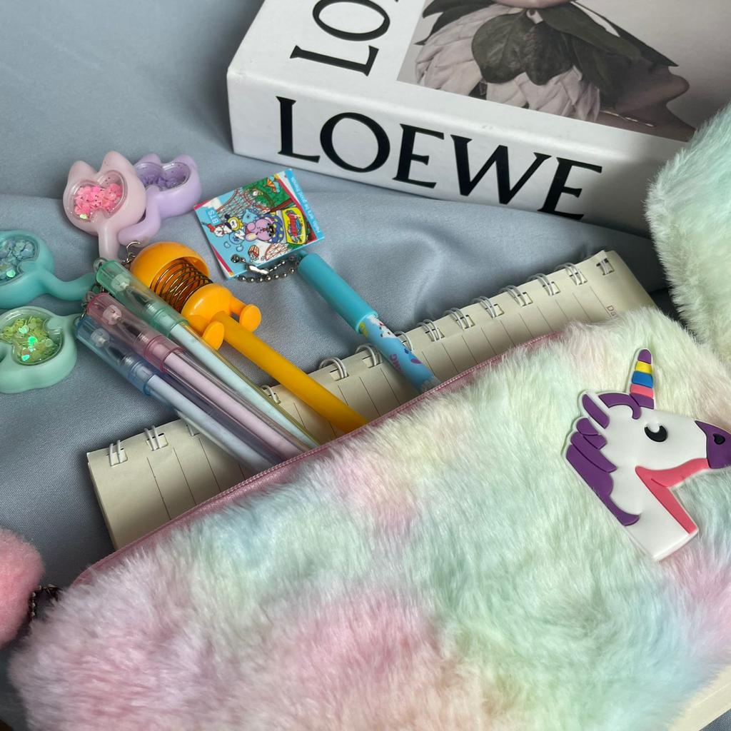 KOTAK PENSIL UNICORN BULU RAINBOW MODEL BARU SUPER CANTIK BERKUALITAS TEMPAT PENSIL UNICORN PLUSIE IMUT LUCU ALAT TULIS STATIONARY BEST QUALITY