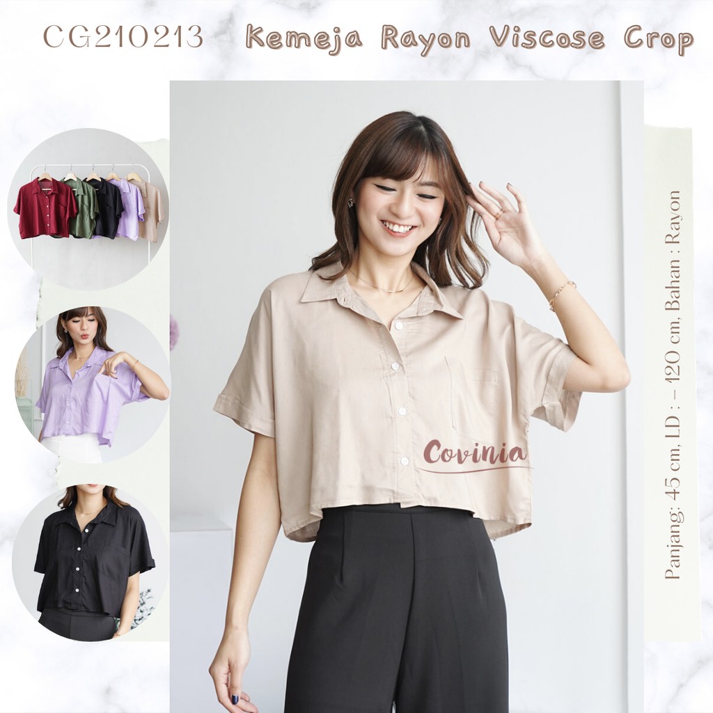 Kemeja Rayon Viscose Basic Crop Top Batwing Loose Shirt Wide Crinkle Polos - CG210213 CRG171205