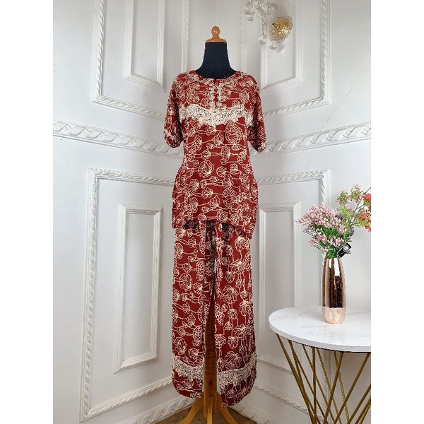 NEW PROMO ONE SET SUPER JUMBO SLEEPWEAR DAILY SET BEST SELLER // Setelan CP Lengan Pendek Arabian Renda Super Jumbo LD : 130-3