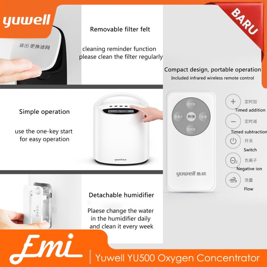 Yuwell YU300 / YU500 Oxygen Concentrator Homecare Mesin Generator Oksigen
