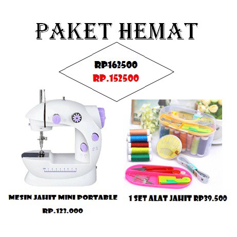 PAKET PROMO READY MESIN JAHIT MINI PORTABLE & 1 SET PERLENGKAPAN JAHIT