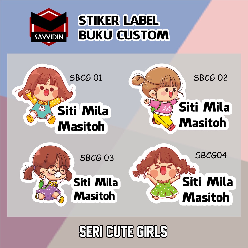 

Stiker Cute Girls Custom Nama / Stiker Label Buku Pelajaran / Stiker Label Nama Bungkus Kado dll