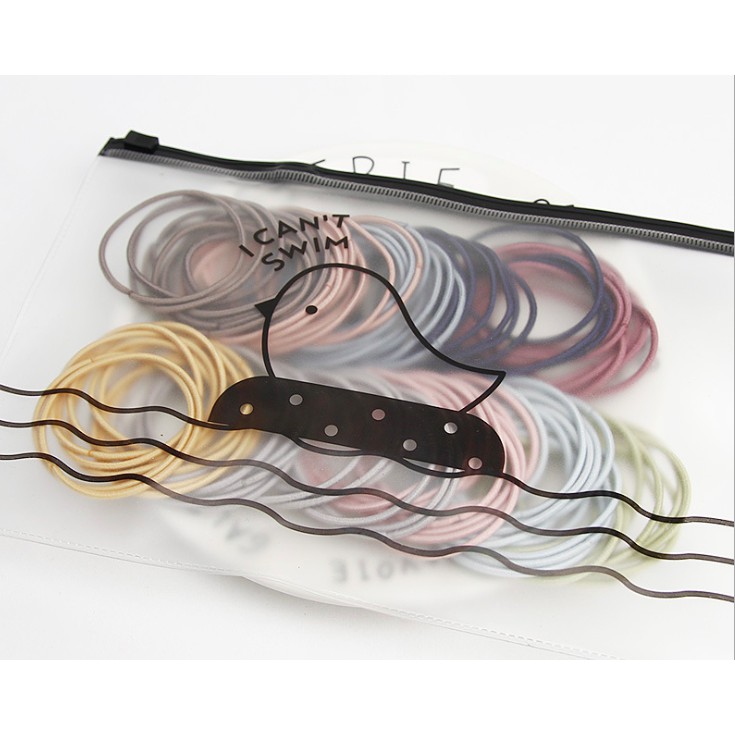 Ikat Rambut Korea I Can Swim isi 100 pcs Warna Warni DAPET POUCH-DARK+LIGHT