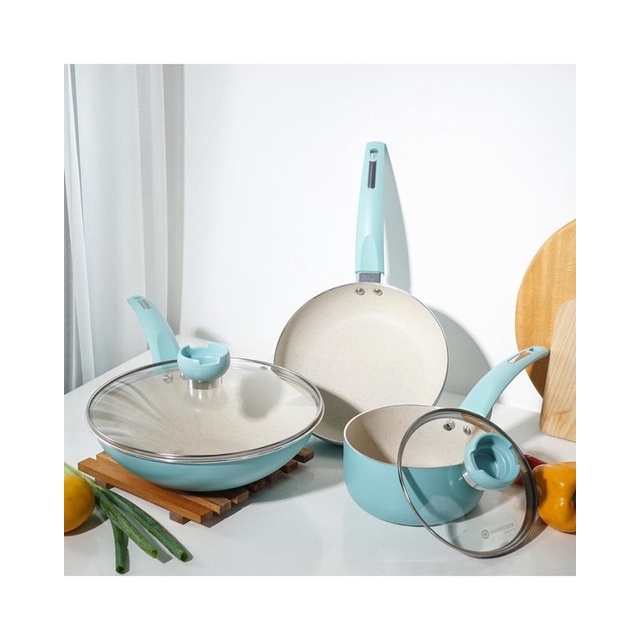 Homecook Charm Blue Series - Fry Pan - Stir Wok - Saucepan - 1 Set - Biru