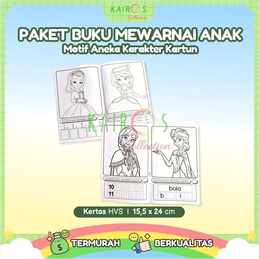 Paket Hemat Buku Mewarnai Anak Aneka Motif Karakter Kartun