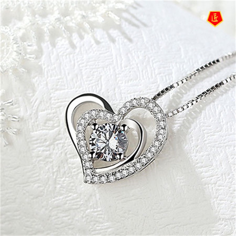 [Ready Stock]New Fashion Hollowed-out Heart-Shaped Necklace Micro Rhinestone Pendant Fashion Elegant