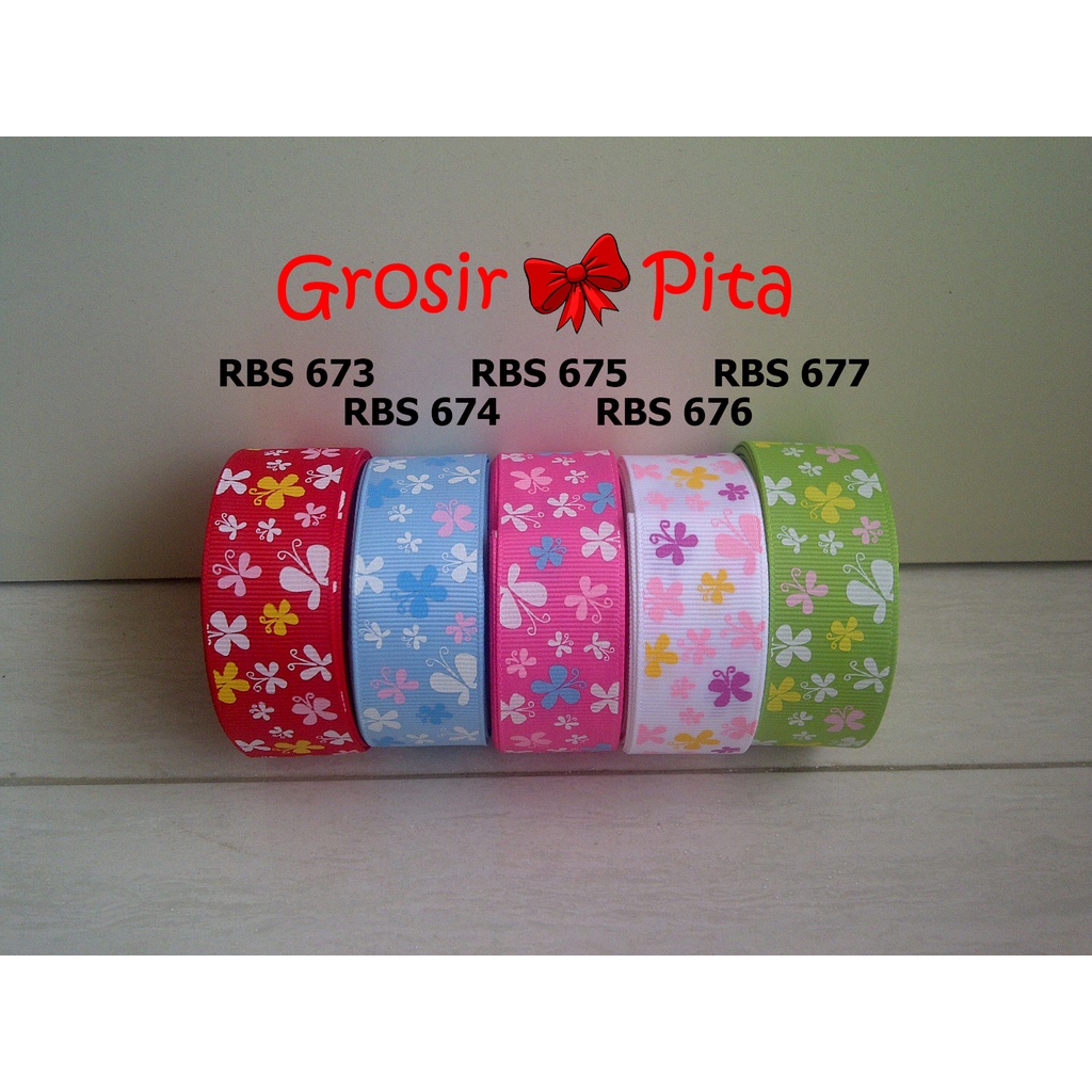 

(25 yard) Pita Grosgrain Motif Kupu Kupu RBS 673,674,675,676,677 | Toko Bahan Craft | Grosir Pita