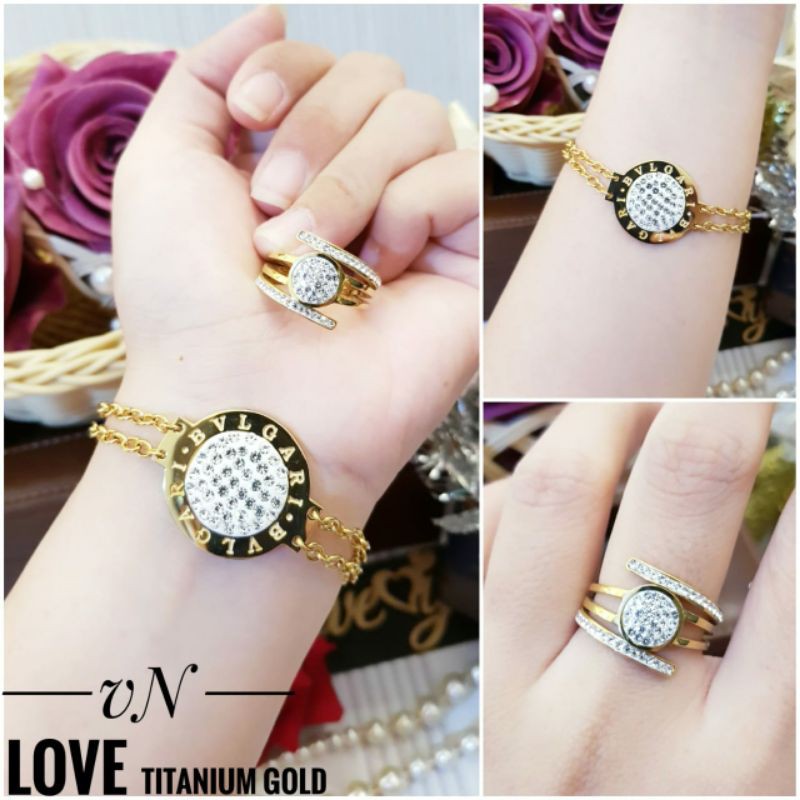 Set Titanium Bulgari Gelang dan Cincin