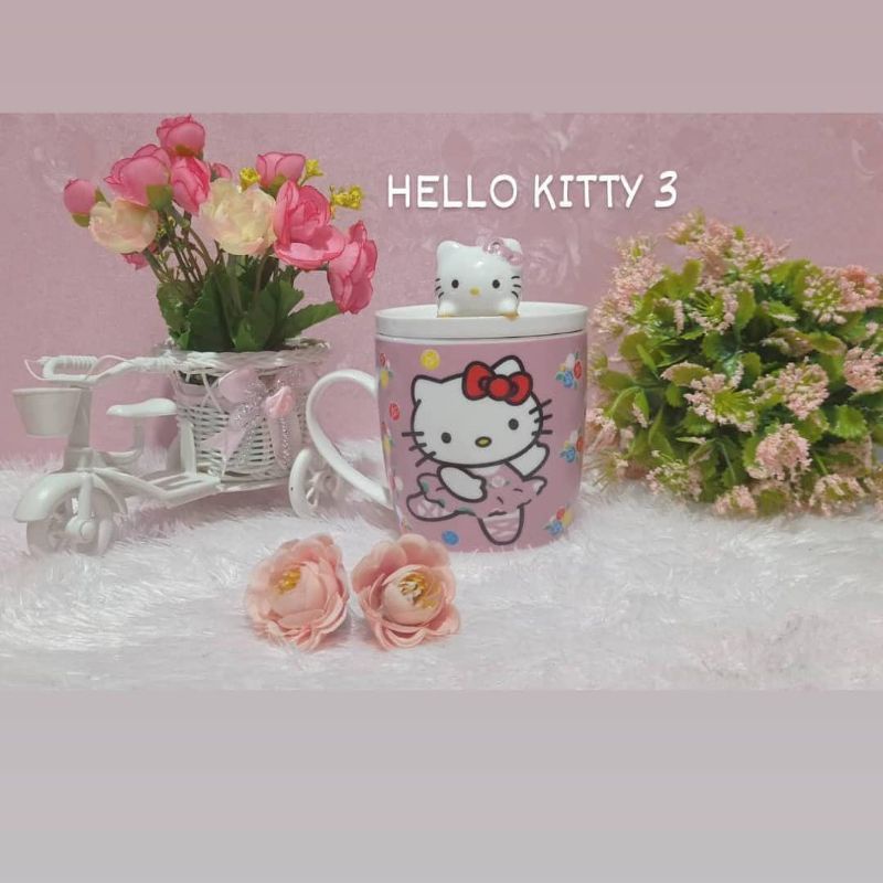 mug hello kitty tutup keramik pink shabby