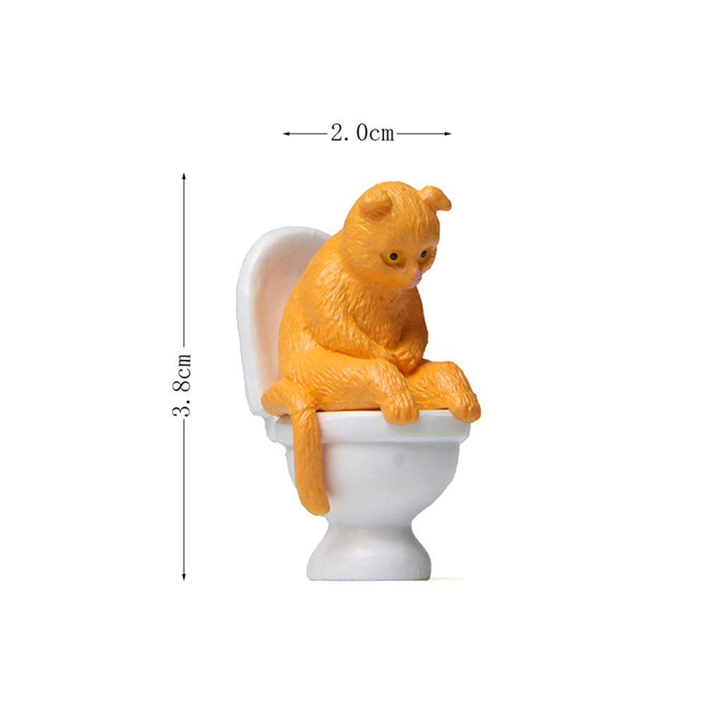 Lanfy Kucing Duduk Di Closestool Toilet Mikro Lanskap Simulasi Kitten Cat Ornamen Patung Hewan Peliharaan DIY Ornamen Miniatur Kerajinan Desktop Ornamen