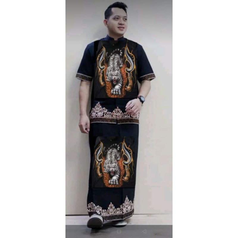 setelan  sarung macan mojang baju Koko dewasa