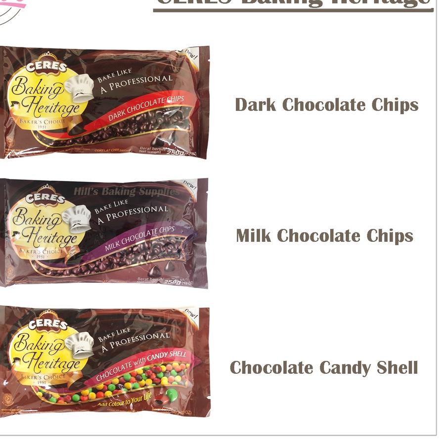 

New TER!! CERES HERITAGE MILK DARK CHOCOLATE CHIPS CANDY SHELL 250 gr / CHOCOCHIP / CHOCO CHIP / COKLAT CHIP