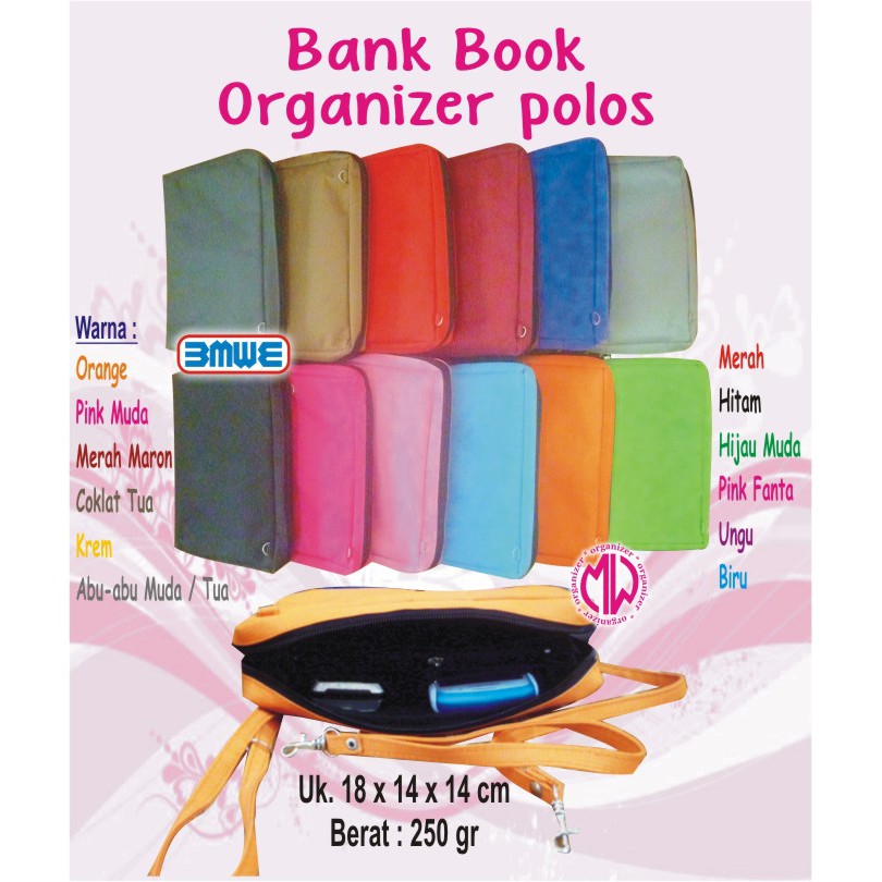Bank Book Organizer Polos (Tas untuk membawa buku bank, dompet, HP, Token, dll)