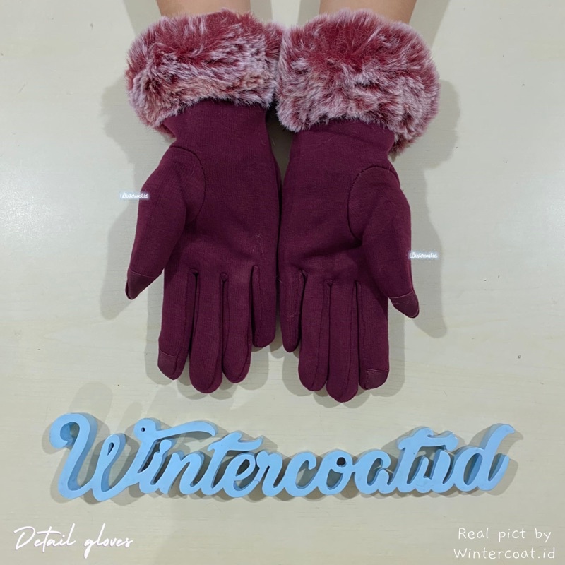 Sarung tangan winter bulu winter gloves fur touch screen bulu korea cewek wanita pompom