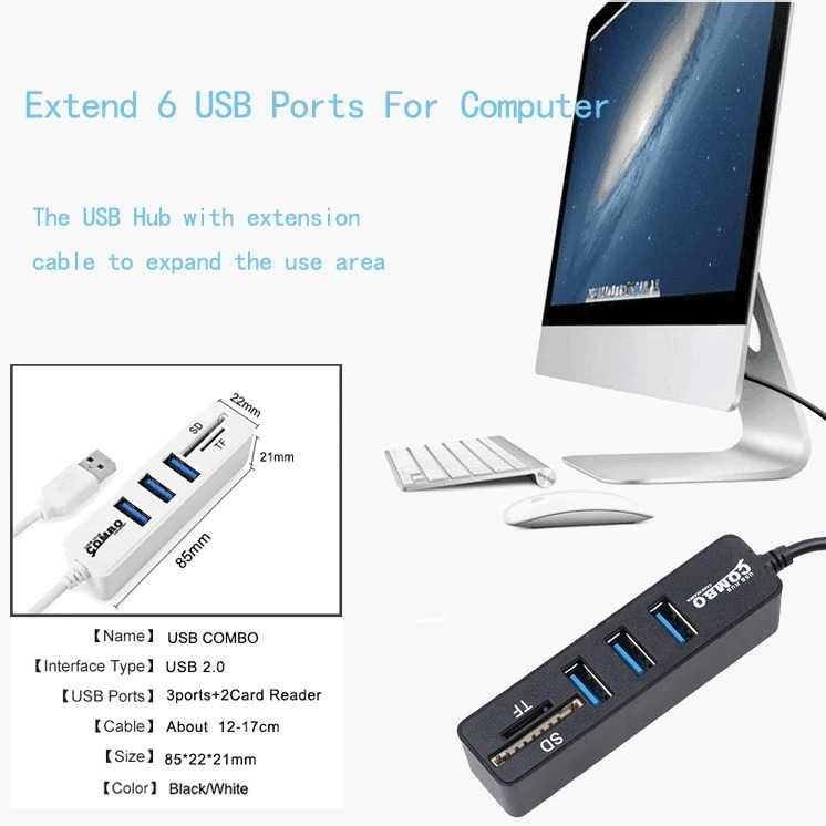 Portable USB Hub 3 Port with Card Reader - MUP256 - Black