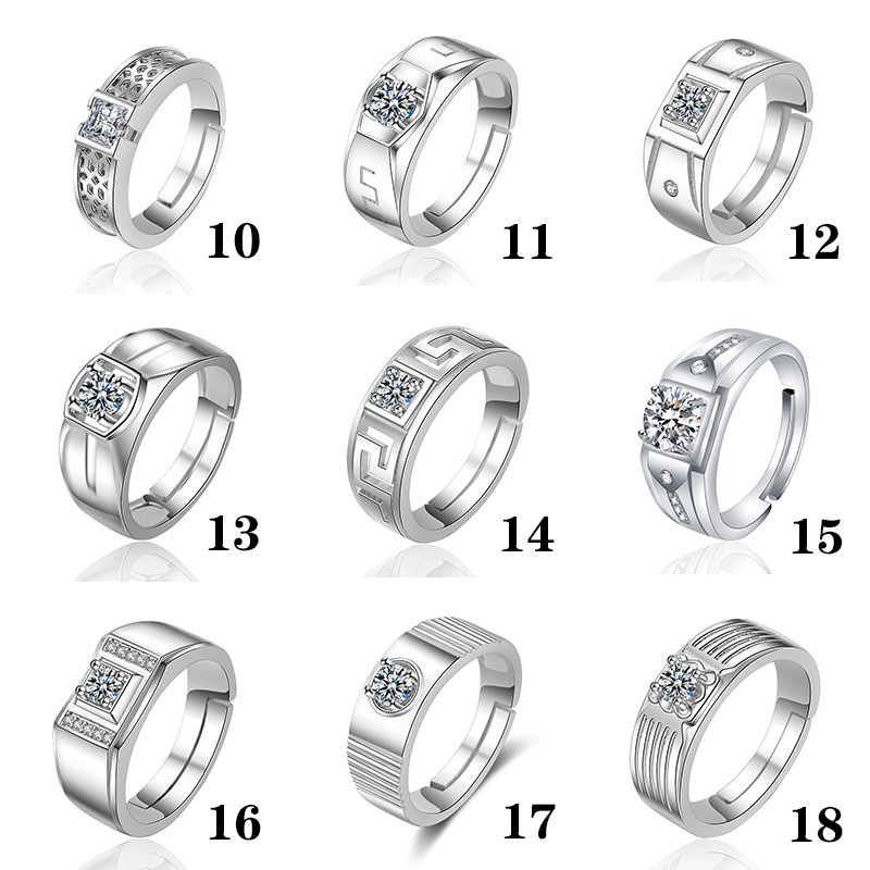 Cincin Silver S925 Pria Adjustable Hias Kristal Berlian Zirconia Untuk Pernikahan